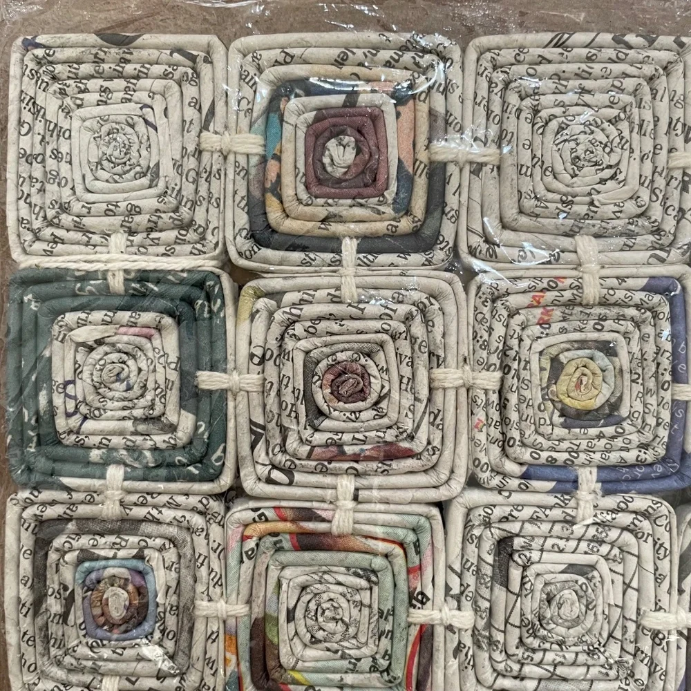 Pair of TenThousandVillages Handcrafted Philippines Daily News Mini Mats/Trivets
